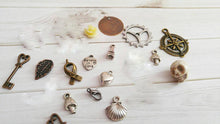 Load image into Gallery viewer, Jewelry Supplies Skeleton Keys Stamping Blank Pendants Flower Cabochon Silver Charms Bronze Charms Spacer Beads Skull Bead DESTASH 15pcs