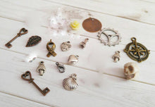 Load image into Gallery viewer, Jewelry Supplies Skeleton Keys Stamping Blank Pendants Flower Cabochon Silver Charms Bronze Charms Spacer Beads Skull Bead DESTASH 15pcs