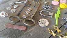 Load image into Gallery viewer, Jewelry Supplies DESTASH Lot Assorted Charms Pendants Connectors Beads BULK Charms Wholesale Charms Silver Bronze Gold Skeleton Keys 36pcs