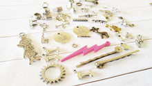 Load image into Gallery viewer, Jewelry Supplies DESTASH Lot Assorted Charms Pendants Connectors Beads BULK Charms Wholesale Charms Silver Bronze Gold Skeleton Keys 43pcs