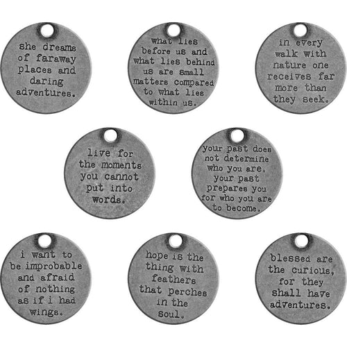 Assorted Charms Word Charms Quote Pendants Inspirational Charms Assorted Charms Set Antiqued Silver Quote Charms 8pcs PREORDER