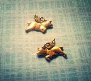 Pig Charms Flying Pig Charms Antiqued Gold Charms Pendants Gold Pig Charms When Pigs Fly 25 pieces Double Sided Charms