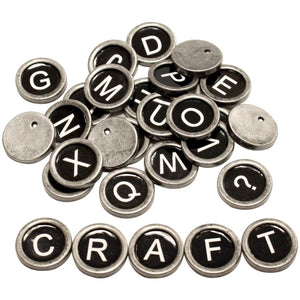 Typewriter Keys DIY Vintage Style Cabochons Letter Cabochons Alphabet 27 pieces All Letters and ? Symbol Silver Black Enamel PREORDER