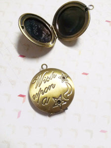 Round Locket Antiqued Brass Bronze Locket Pendant Picture Frame Pendant Photo Locket Wish Upon a Star Quote Locket Word Pendant CLEARANCE