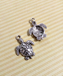 Turtle Charms Silver Sea Turtle Charms Silver Turtle Charms Ocean Charms Nautical Charms Sea Animal Charms 23mm 10 pieces