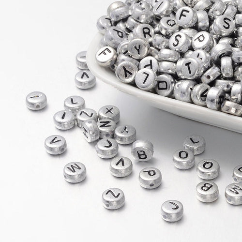 Letter Beads Alphabet Beads Silver Bulk Beads Wholesale Beads Silver Letter Beads 24 pieces 7mm Beads YOU PICK