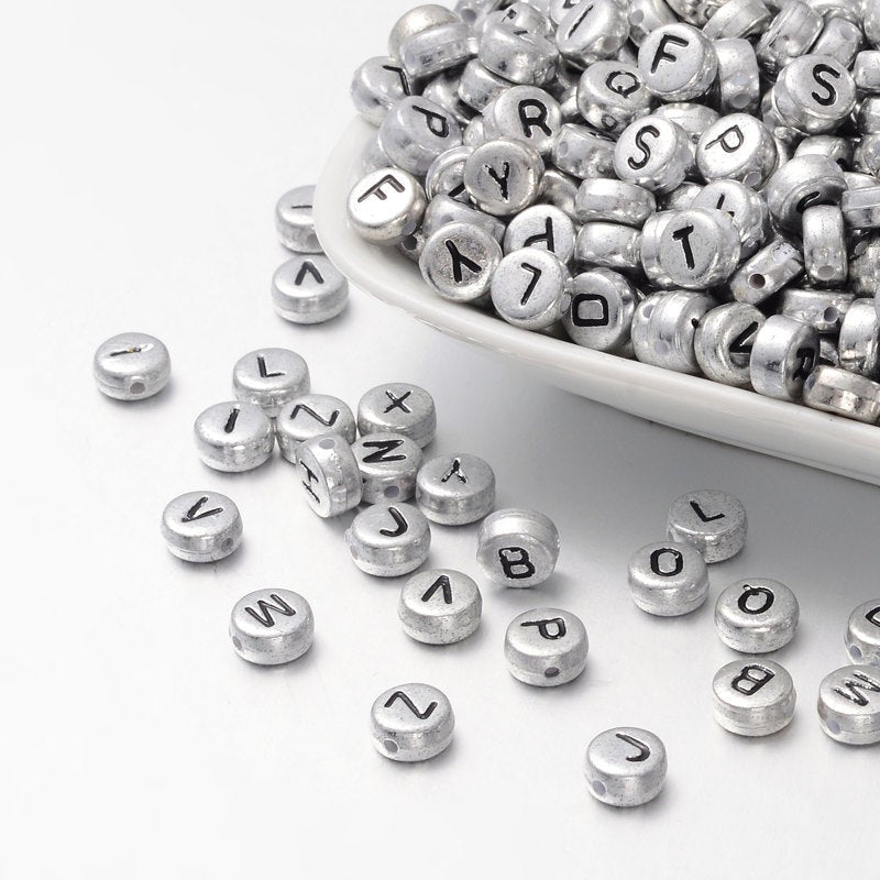 Letter Beads Alphabet Beads Silver Bulk Beads Wholesale Beads Silver Letter Beads 24 pieces 7mm Beads YOU PICK