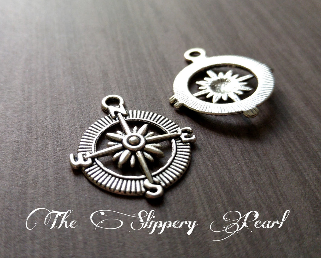 Compass Charms Compass Pendants Silver Compass Charm Nautical Charms Captain of My Soul Charms Navigation Charms Camping Charms 6 pieces