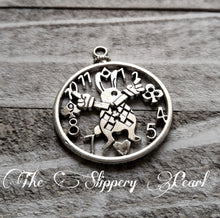 Load image into Gallery viewer, Clock Pendant Focal Pendant Antiqued Silver Pendant Fairy Tale Pendant Rabbit Pendant Rabbit Clock Large Focal Pendant 50mm