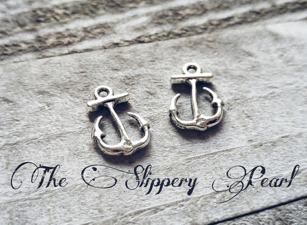 Anchor Charms Silver Anchor Charms Boating Charms Sailing Charms Nautical Charms Anchor Pendants Mooring Charms Kedge Charms 10 pieces