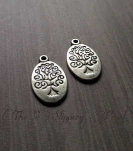 Tree of Life Charms Silver Pendants Oval Tree Charms Antiqued Silver Stamped Tree Charms Silver Tree Charms Double Sided 10 pieces