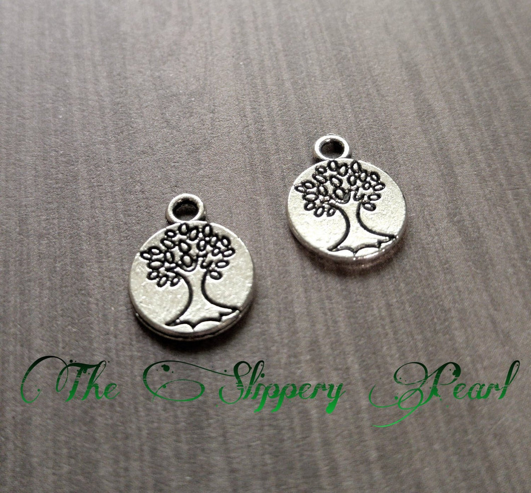 Tree Charms Tree of Life Charms Pendants Antiqued Silver Tree Charms Double Sided Stamped Tree Charms Wholesale Charms 25 pieces