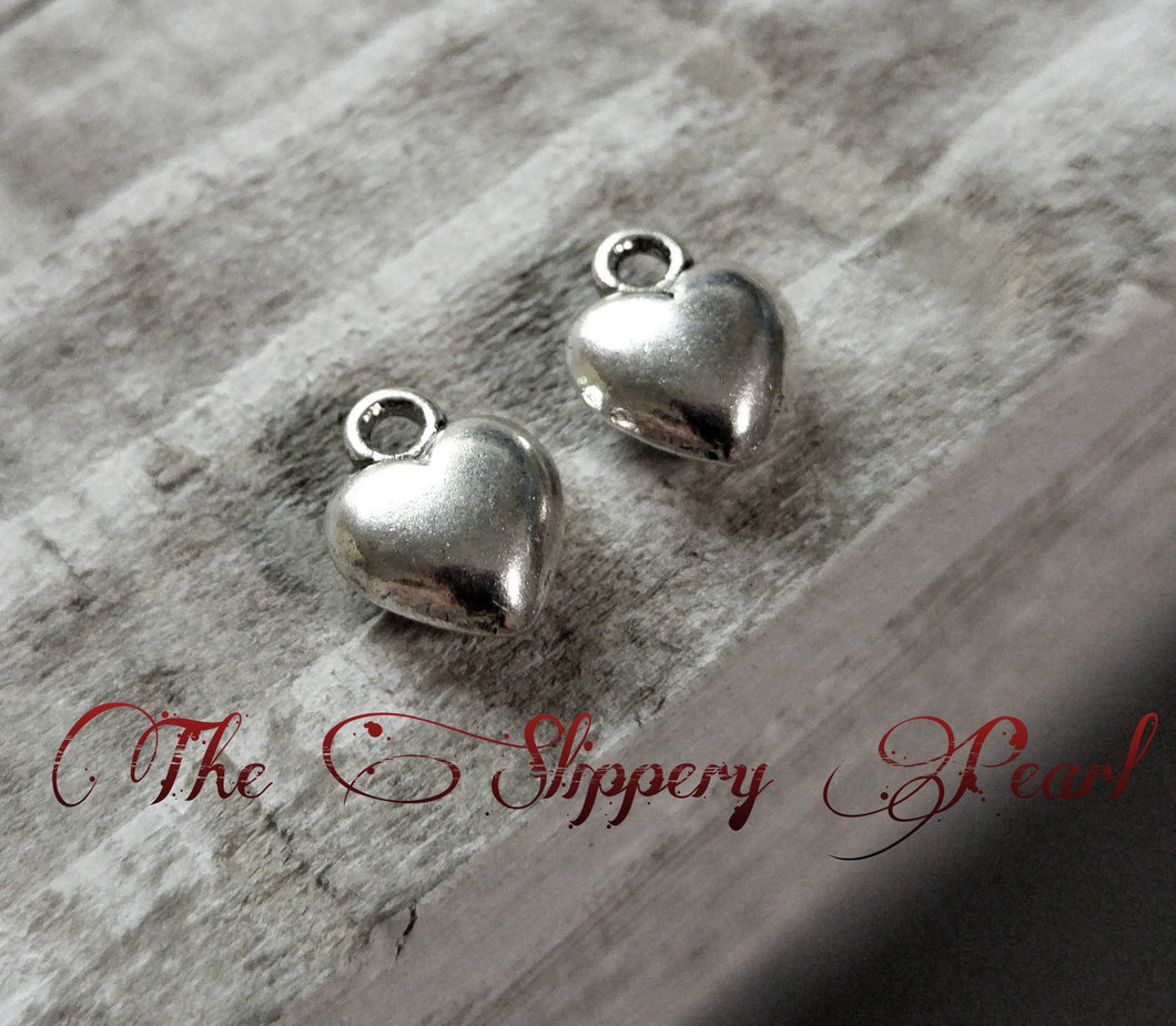 Heart Charms Silver Heart Charms Puff Heart Charms Silver Charms Wholesale Charms Love Charms 10 pieces