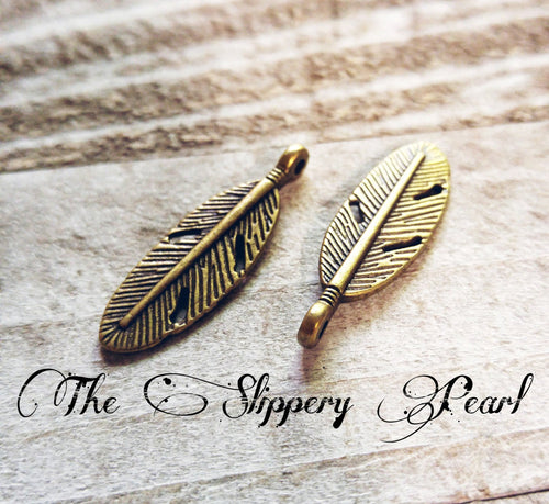 Feather Charms Pendants Antiqued Bronze Feather Charms Double Sided 10 pieces