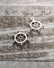 Load image into Gallery viewer, Ship Wheel Charms Ship Wheel Pendants Antiqued Silver Nautical Charms Silver Charms Ocean Charms Boating Charms 10 pieces