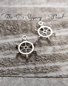 Ship Wheel Charms Ship Wheel Pendants Antiqued Silver Nautical Charms Silver Charms Ocean Charms Boating Charms 10 pieces