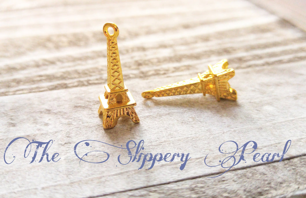 Eiffel Tower Charms Eiffel Tower Pendants Paris Charms France Charms Shiny Gold Charms 24mm 50 pieces 3D Bulk Charms Wholesale Charms