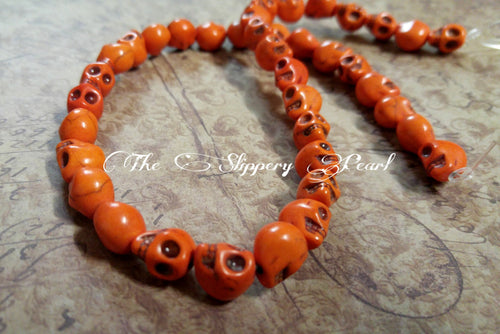 Skull Beads Orange Skull Beads Howlite Skull Beads 9mm Beads 9mm Skull Beads Bulk Beads Wholesale Beads Full Strand 16
