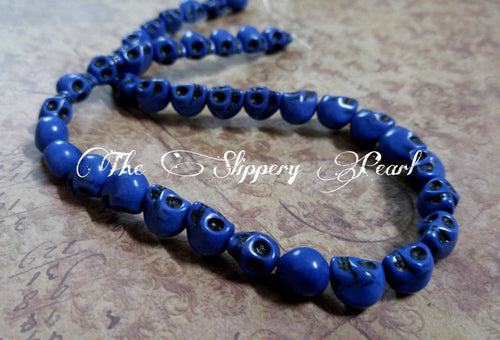 Skull Beads Blue Skull Beads Howlite Skull Beads 9mm Beads Wholesale Beads Halloween Beads Gothic Beads Blue Beads 16
