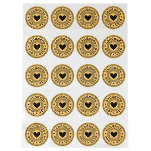 Handmade with Love Stickers Sticker Sheets Tan Black Stickers Handmade Stickers Sheet of 20 1.75" Stickers