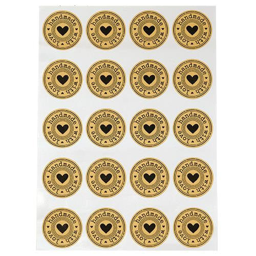 Handmade with Love Stickers Sticker Sheets Tan Black Stickers Handmade Stickers Sheet of 20 1.75