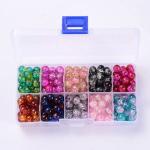 Bulk Beads with Storage Box Crackle Beads Assorted Colors 8mm Beads Wholesale Beads Crackle Glass Beads 8mm Glass Beads 200pcs
