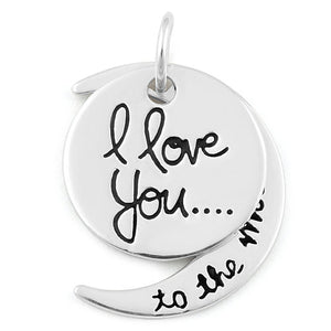 Word Charms Quote Charms Sterling Silver Pendant I Love You to The Moon and Back Moon Charm