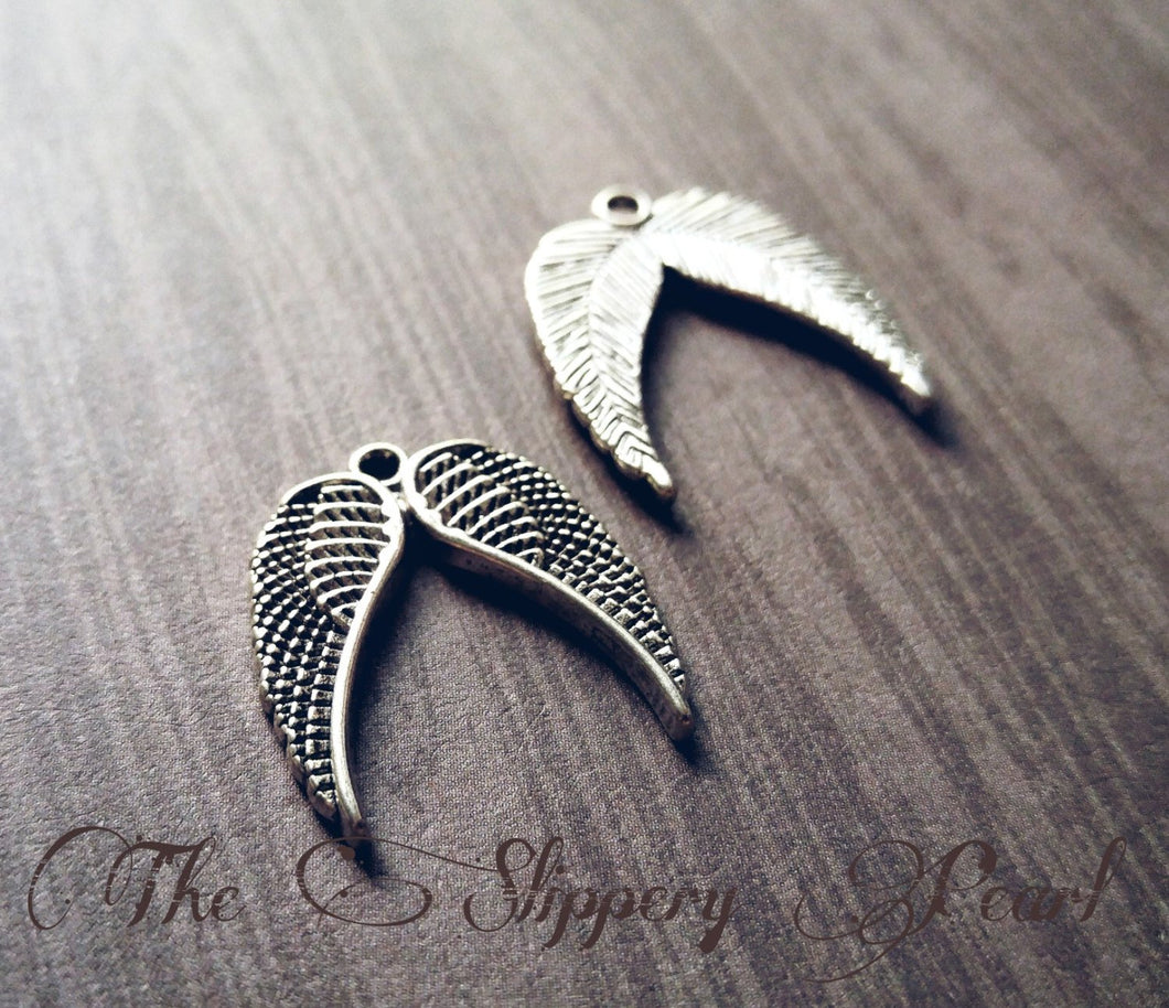 Angel Wing Charms Pendants Double Wing Charms Antiqued Silver Wing Pendants Angel Wings 10 pieces 23mm Wholesale Charms