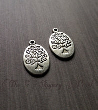 Load image into Gallery viewer, Tree Charms Tree Pendants Tree of Life Charms Silver Tree Charms Stamped Tree Charms Oval Charms Oval Tree Charms BULK Charms Wholesale 50pc