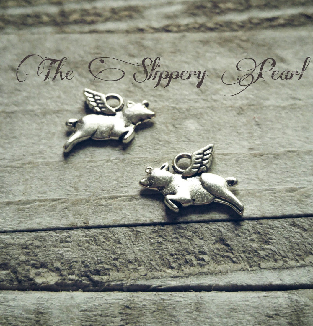 Flying Pig Charms Pig Charms Antiqued Silver Pig-25pcs When Pigs Fly Fairy Tale Charms