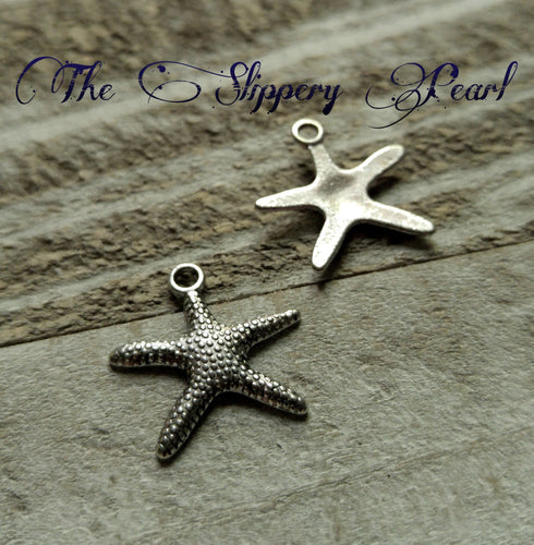 Starfish Charms Starfish Pendants Silver Starfish Charms Antiqued Silver Charms Nautical Charms Ocean Charms Sea Life Charms 10 pieces