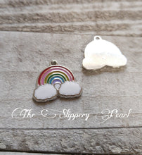 Load image into Gallery viewer, Rainbow Charms Enamel Charms Rainbow Pendants Cloud Charms Weather Charms Rainbow Baby Charm Silver Charms Enameled Charms 5 pieces