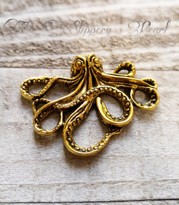 Kraken Pendant Connector Cabochon Large Octopus Charm Antiqued Gold Octopus Charm Octopus Link Steampunk Kraken Octopus