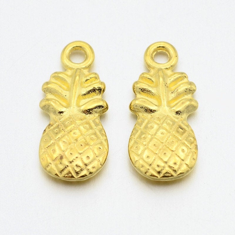 Pineapple Charms Shiny Gold Pineapple Pendants Fruit Charms 20mm Lucky Pineapple Charms 50 pieces