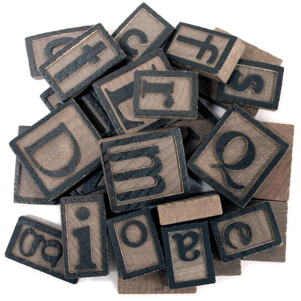 Letter Tiles Assorted Wooden Letter Block Cabochons Letterpress Typewriter Font Assorted Sizes 26 pieces