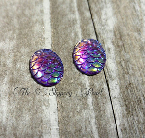 Mermaid Scale Cabochons 18x13 Purple Mermaid Scales Oval Cabochons Dragon Scale Flat Back Embellishments Flatbacks 6 pieces PREORDER
