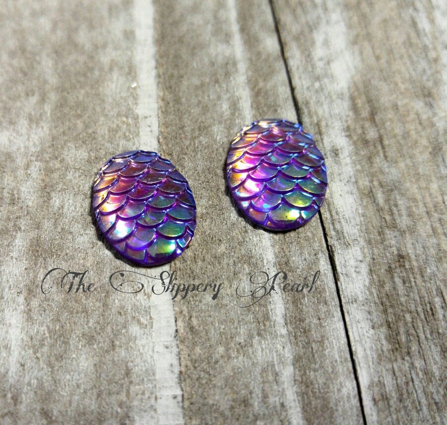 Mermaid Scale Cabochons 18x13 Purple Mermaid Scales Oval Cabochons Dragon Scale Flat Back Embellishments Flatbacks 6 pieces PREORDER