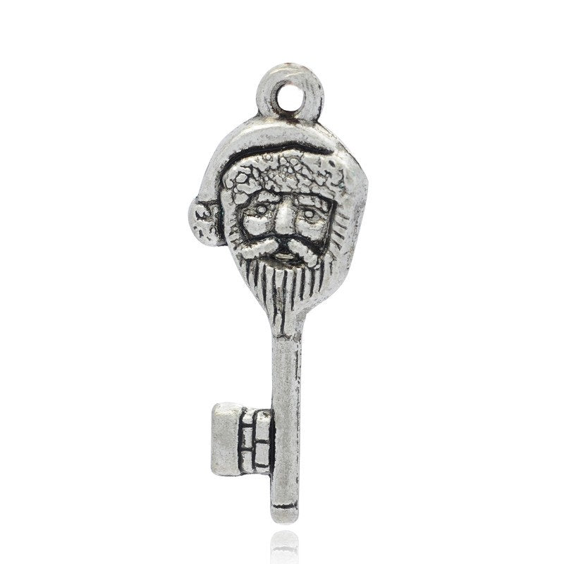 Santa Key Skeleton Key Charm Key Pendant Santa Head Key Christmas Key Christmas Charm 42mm Silver Key Charm