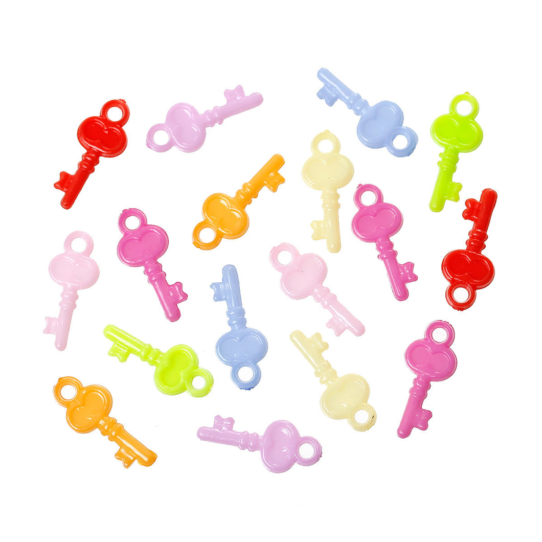 Key Charms Acrylic Assorted Colors Miniature Key Charms 22mm 50 pieces Wholesale Skeleton Keys Acrylic Key Charms PREORDER