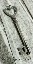 Load image into Gallery viewer, Wedding Keys Skeleton Keys Heart Keys Silver Key Pendants Antique Silver 84mm Bulk Skeleton Keys Wholesale Skeleton Keys 25pcs Valentines
