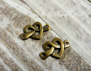 Bronze Heart Charms Heart Link Heart Knot Charms Antiqued Bronze Heart Pendants Pretzel Charms Links Connector Charms 10pcs