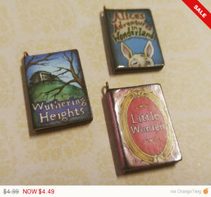 Miniature Book Charms Wood Charms Classic Book Charms Set of 3 1" Library Charms Librarian Charms PREORDER