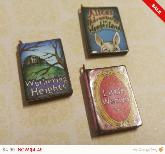 Miniature Book Charms Wood Charms Classic Book Charms Set of 3 1