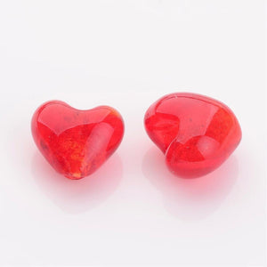 Heart Beads Red Heart Beads Glass Heart Beads Valentines Beads Foil Glass Beads 12mm beads