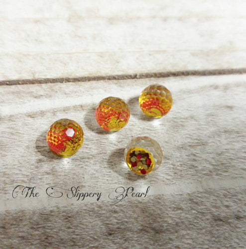 Mermaid Scale Cabochons Domed Cabochons Faceted Orange Yellow Gold Red Mermaid Scales For Earrings Rings 4 pieces 8mm