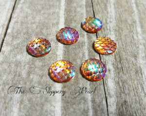 Mermaid Scale Cabochons 12mm Orange Gold Round Cabochons Dragon Scale Cabochons Flat Back Embellishments 6 pieces