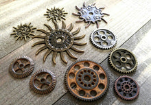 Load image into Gallery viewer, Clock Gears Clock Parts Clock Mechanism Brass Gears Rusty Metal Gears Steampunk Gears Assorted Gears 10 pieces PREORDER