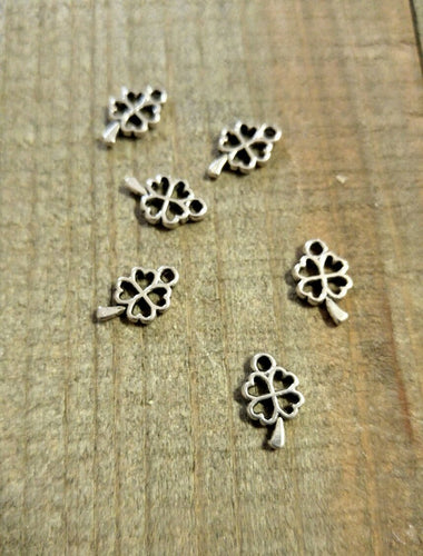 Shamrock Charms Clover Charms 4 Leaf Clover Charms Antiqued Silver Clover Charms Clover Pendants Heart Clover Charm Good Luck Charms 10pcs