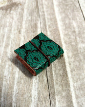 Load image into Gallery viewer, Miniature Book Charm REAL Pages Miniature Journal Pendant Teal Embossed Leather 1 3/8" PREORDER