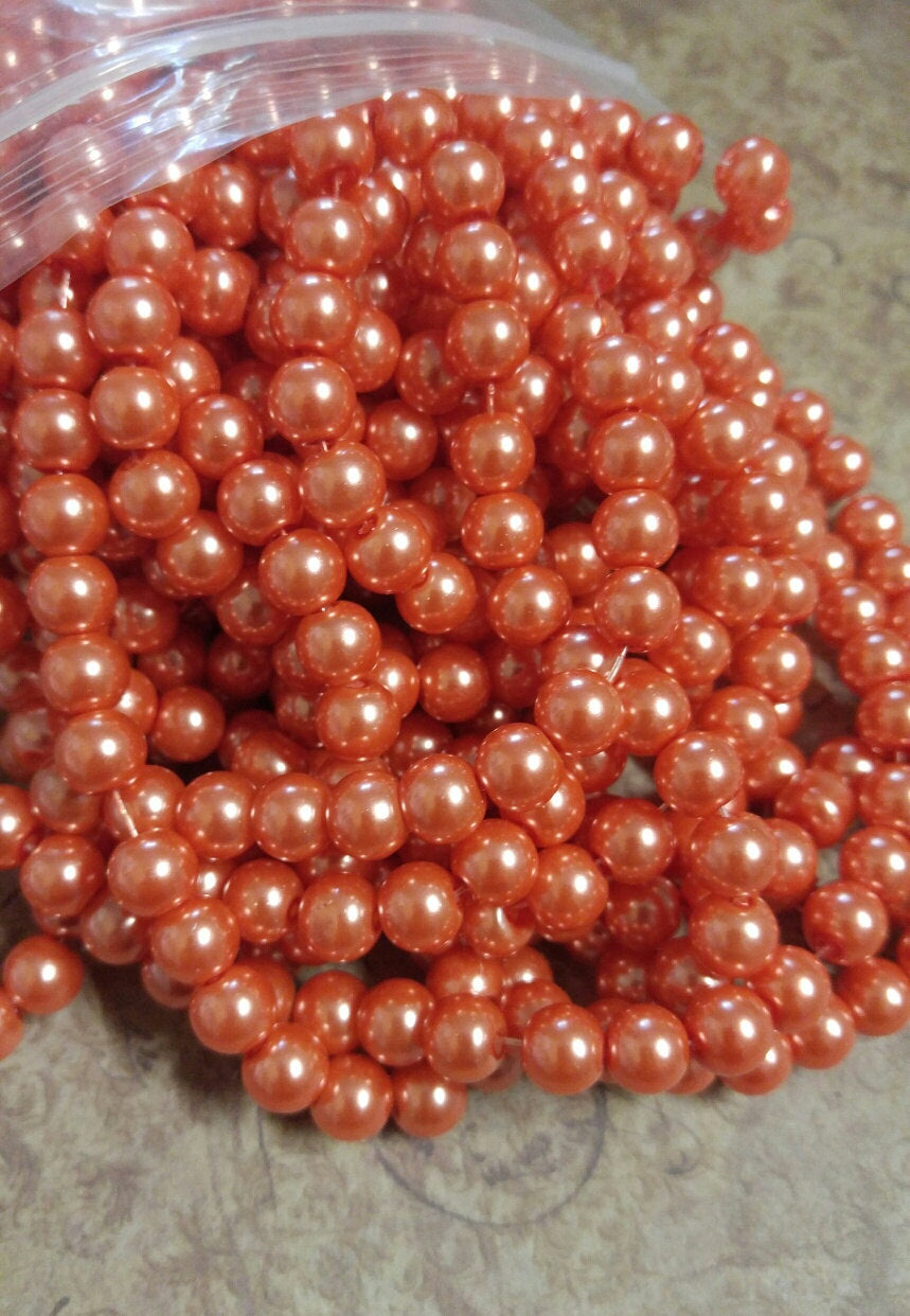 Coral Orange Beads Orange Pearl Beads Glass Pearls 8mm Glass Beads 8mm Glass Pearls Orange Pearls Large Beads Coral Beads 110 pieces